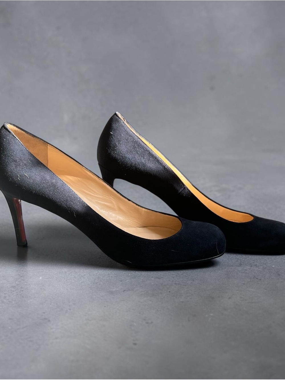 Christian Louboutin Navy Suede Round-Toe Pumps
